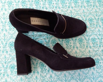 Black suede pumps, suede shoes, black pumps, 90's pumps, Bandolino shoes, womens shoes, size 7