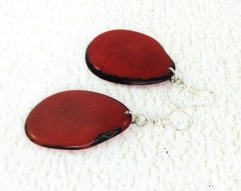 Dark Red Earrings of Tagua Nut - Bold Chunky Earrings - Eco Earrings - Fair Trade Jewelry - Red Bead Earrings - Tagua Nut Jewelry 3200