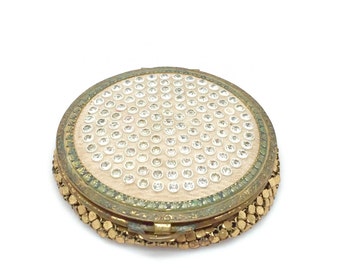 Antique Powder Rouge Compact - Art Deco Lipstick Powder Compact - Victorian Gold Mesh Compact - Art Nouveau Compact - Vintage Makeup Compact