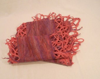 Cobweb felted scarf, Felt scarf, Felt blue-violet, salmon scarf, Autum, Winter accessory