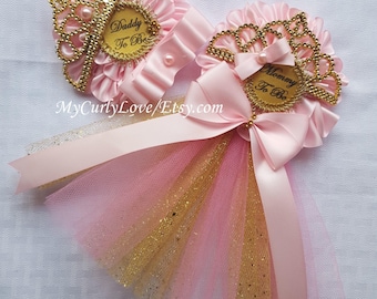 Pink and Gold Princess Baby Shower Corsage/Pink and Gold Tiara Baby Shower Pin/Princess Baby Shower Pins/Pink and Gold Baby Shower Corsages