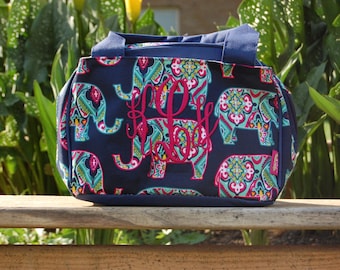 Embroidered Elephant Print Lunch Bag-Personalized Lunch Bag-Monogram Lunch Bag-Embroidered Elephant Lunch Bag