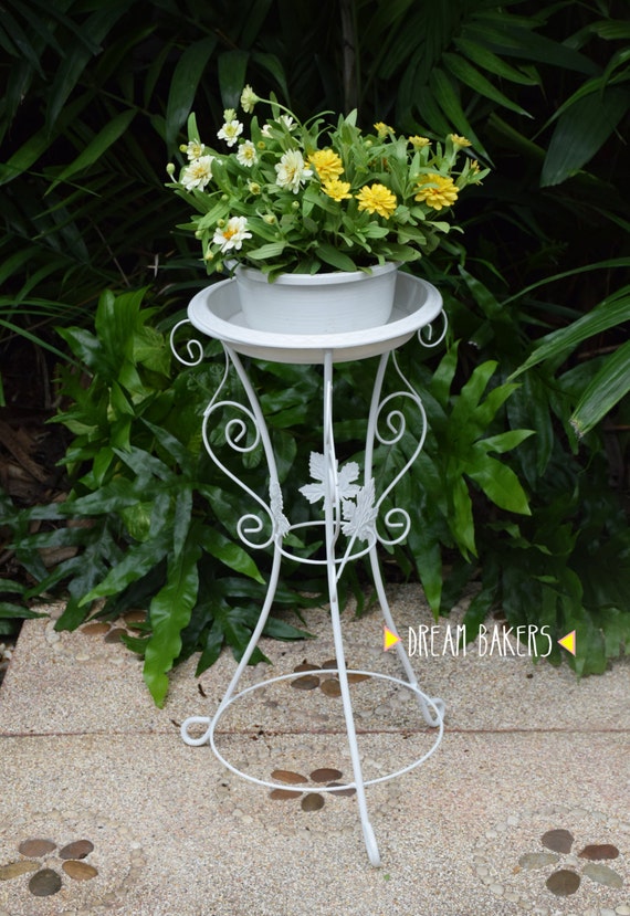 Luxurious Vintage white wrought iron one tier high Plant stand