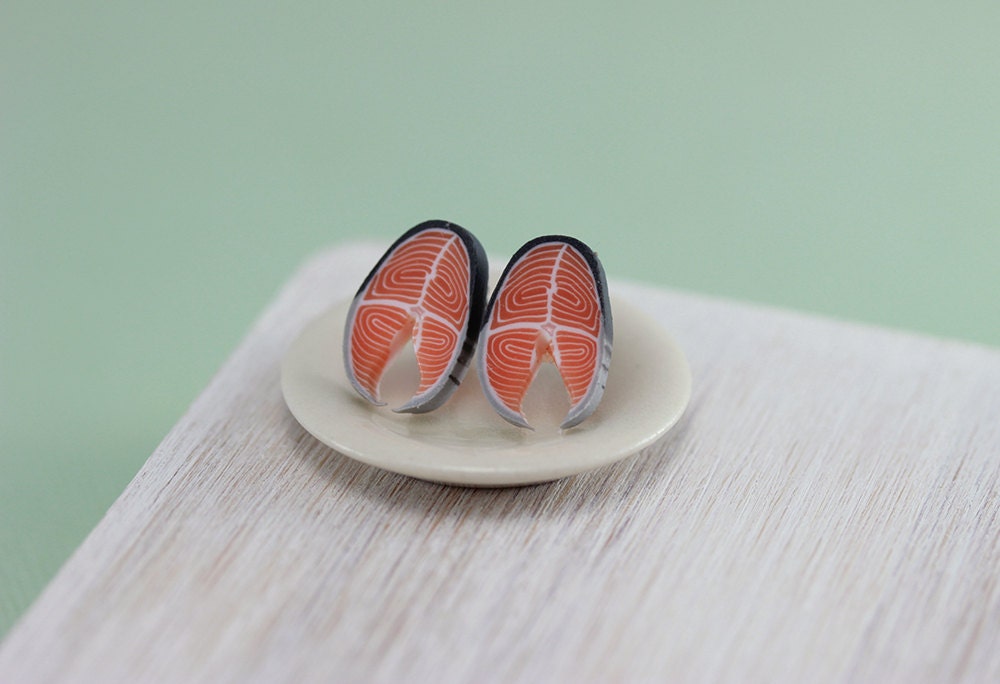 Salmon Steak Studs / Post Earrings