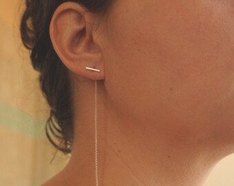 11mm Bar Threader Solid Sterling Silver Bar Threader Earring Long Dangle Jewelry Sterling silver chain bar jewelry minimal classic 0181