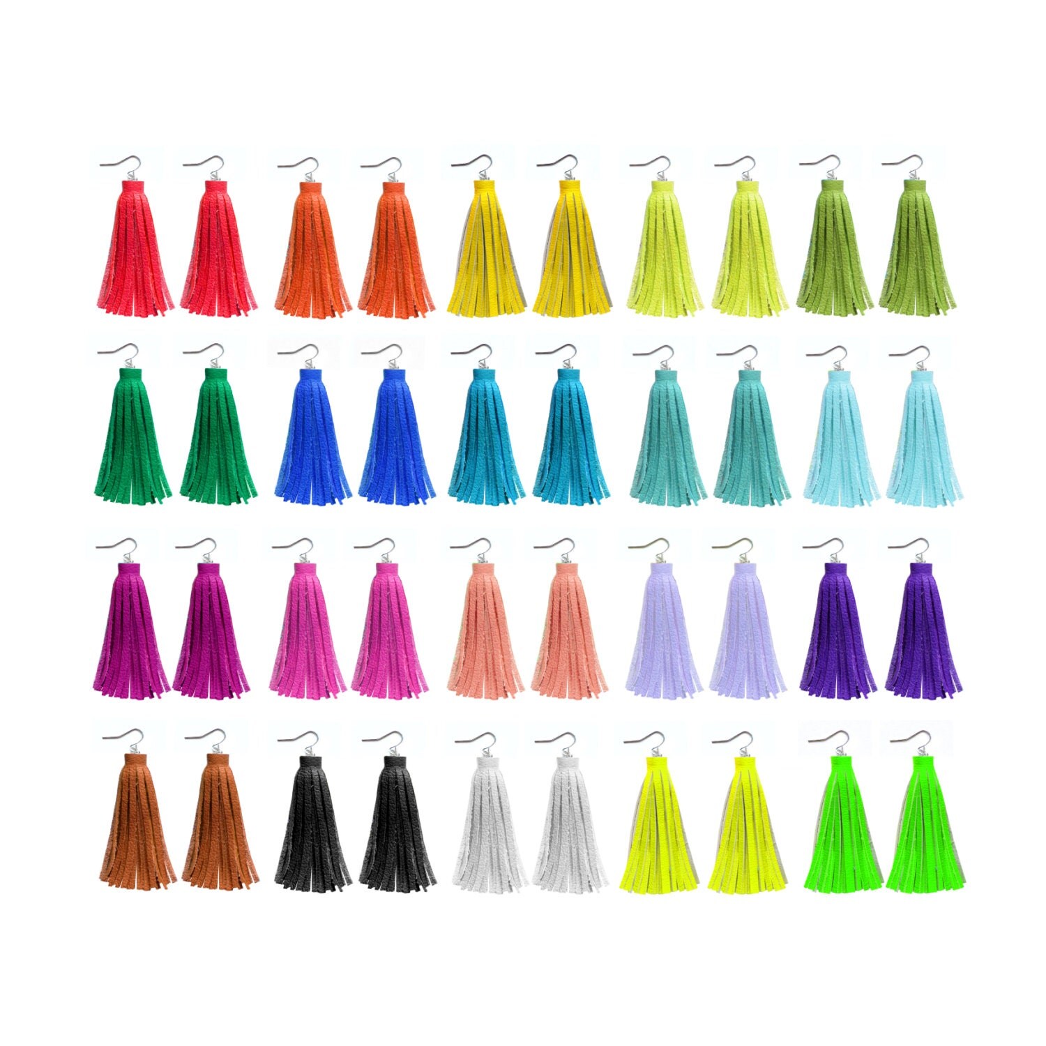 Tassel Earrings Leather Earrings Rainbow Tassel Earrings