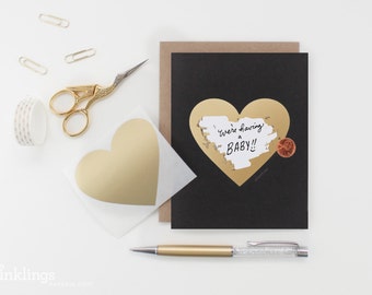 Scratch-off Pregnancy Announcement // Black and Gold Heart