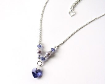 Girls Purple Necklace, Girls Crystal Heart Necklace, Flower Girl Necklace, Kids Jewelry, Swarovski Crystal Necklace, Childrens Jewelry