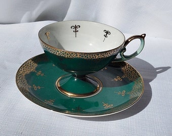 Lippy and Mann Royal Halsey Emerald Green Fine China Cup and Saucer