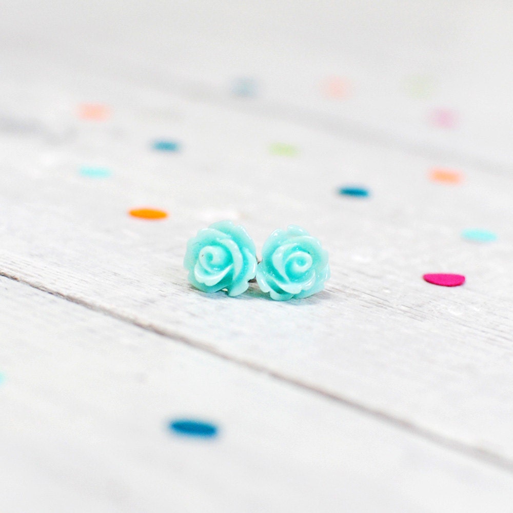 Mint Green Earrings Floral Rose Earrings Pastel Flower
