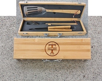 SHIPS FAST, Initial Personalized Grill Set, Personalized Gift for Him BBQ Set, Custom Engraved Gift for Grilling, Grilling Set, BBQ10