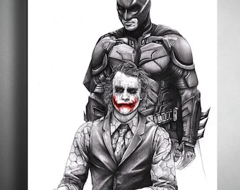 Batman and The Joker from The Dark Knight - Illustrated Giclee Print