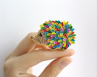 Rainbow Hedgehog brooch - Hedgehog jewelry - polymer clay Hedgehog - Hedgehog accessories - multicolor Hedgehog jewelry - Hedgehog gift