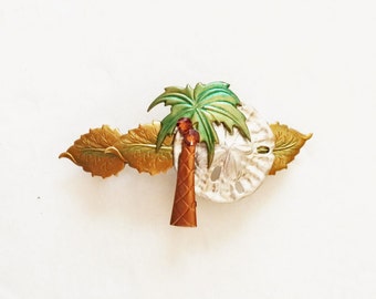 Palm tree & Sand dollar French Hair Barrette
