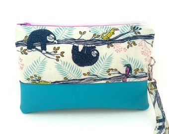 Sloth Wallet, Cell Phone Clutch, Wristlet Wallet, Canvas Zipper Pouch, Sloth Gift, iPhone Clutch, Small Purse, Large Card Holder