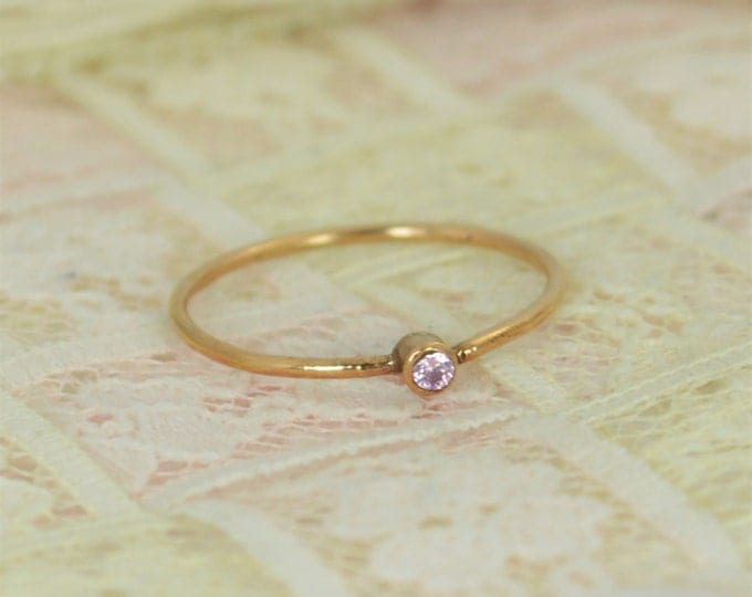 Tiny Pink Tourmaline Ring Set, Solid 14k Rose Gold Wedding Set, Stacking Ring, 14k Gold Tourmaline Ring, October Birthstone, Bridal Set