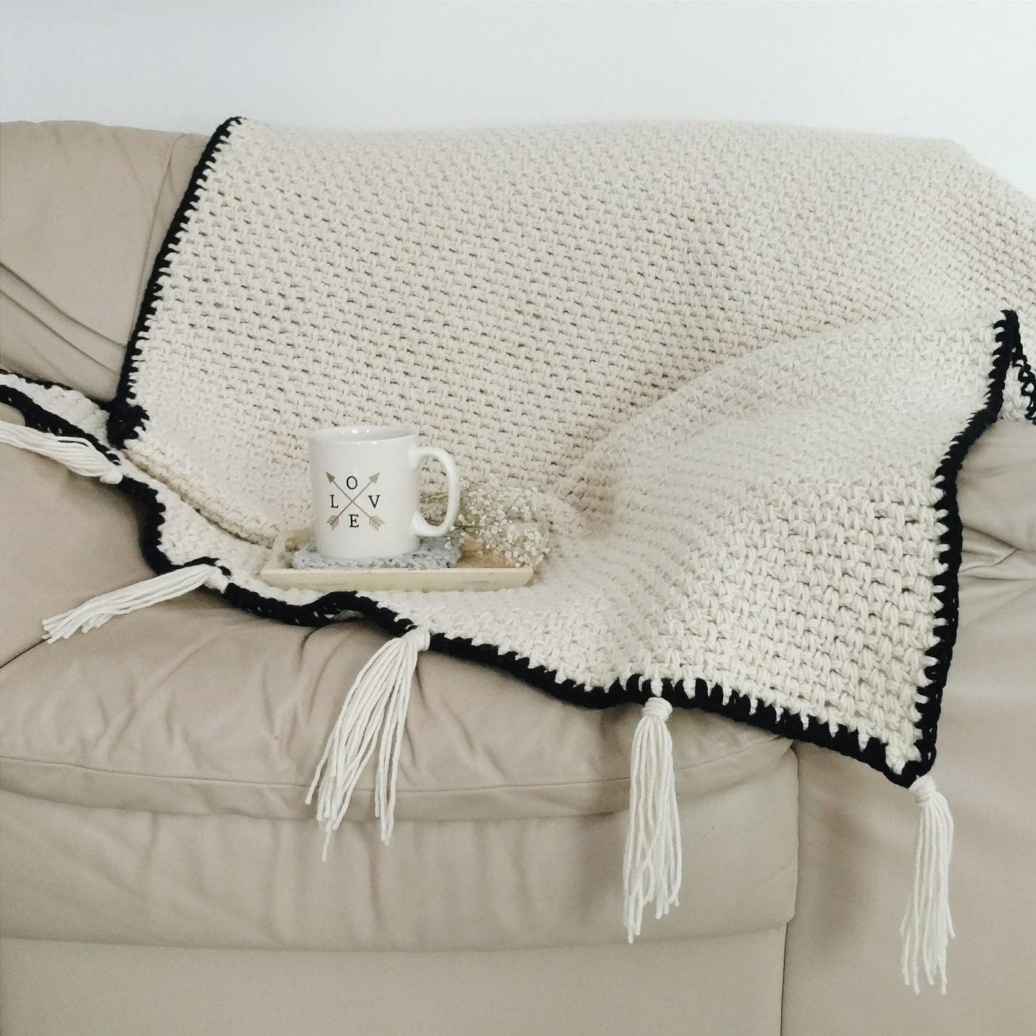 Sale CROCHET PATTERN Boho Tassel Crochet Blanket Instant