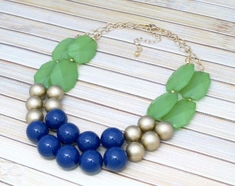 Colorful Bead Necklace - Gold Statement Necklace - Fun Dramatic Evening Jewelry - Unique Cocktail Necklace - Many Color Choices, Womens Gift