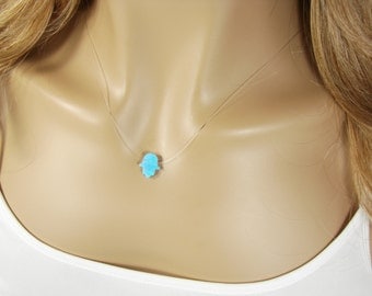 Hamsa Hand Light Blue Opal Clear Necklace Floating Invisible illusion Fashion Jewelry Girls