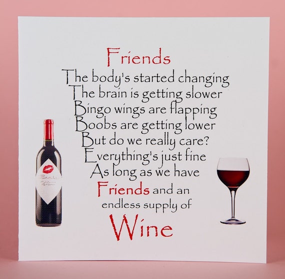 Friend Birthday Card Friend card wine by UniqueWordsJersey ...