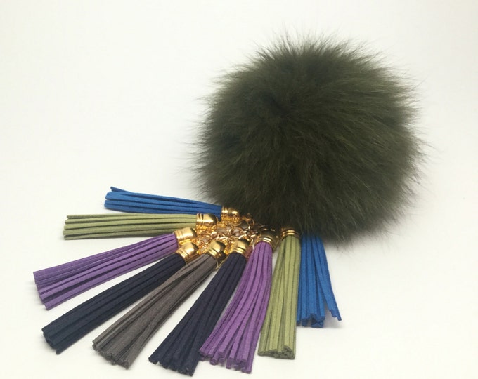 Fox Fur Pom Pom "Forest Chic" charm ball pompon bag charm tassel keychain with tassel elements charms
