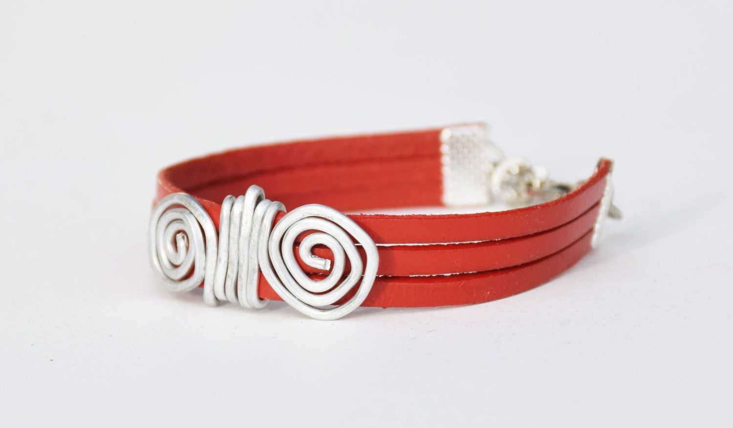 Red Leather Bracelet Statement Bracelet Red Wrapped