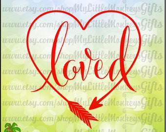 Loved Heart Shaped Arrow, One layer Welded Design Valentine's Day Clip Art & Cut File 300 dpi Jpeg Png SVG EPS DXF Instant Download