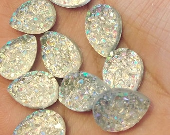 Ab chunky clear faux druzy 10x14mm teardrops 8 pcs (E5:14-223)