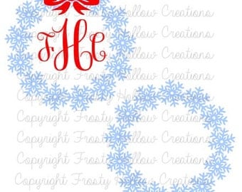 Snowflake Wreath Monogram Frame cutting file SVG instant download PERSONAL USE only!