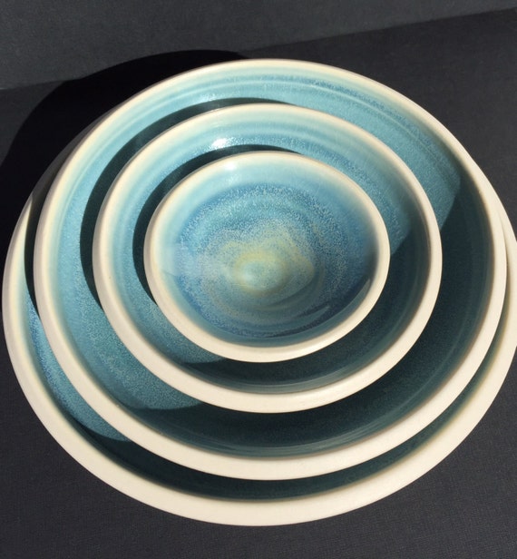 Light Blue Porcelain Serving Bowls Matching by TinaFossellaPottery