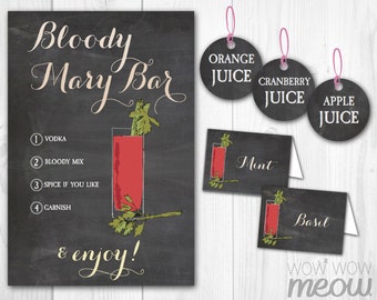 Bloody Mary Bar Sign Chalk Tags & Tents Signs Printables Tomato Bridal Party Baby Showers Bridal Party Labels INSTANT Download Edit Print
