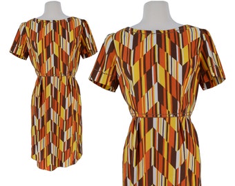 Vintage Dress, 1960s Dress, 60s Dress, Orange Yellow Vintage Dress, Mod Dress, 60s Mod Dress, Geometric, Psychedelic, Cotton Dress, Medium