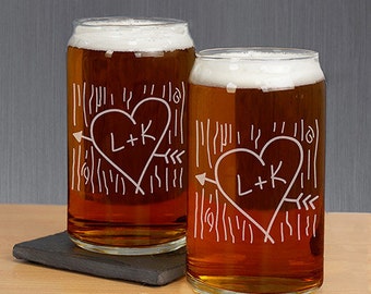 Beer Can Glass Set, Engraved Beer Can Glass, Couples Tree Carving Beer Glass Set