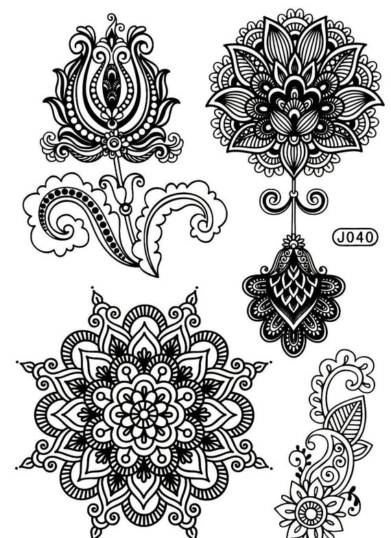 Henna Tattoo Black Temporary Tattoo Mandala Tattoo Mehendi
