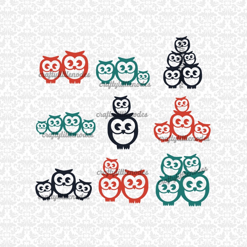 Owl Families Mom Dad up to 3 children sets SVG STUDIO Ai EPS