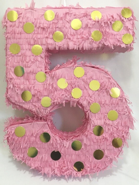 Large Number Five Pinata 24 Tall Pink & Gold
