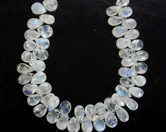 Rainbow moonstone smooth pear bead AA+ 10-11mm 8" strand
