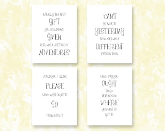Alice in Wonderland Wall Art Literary Quote Set Library Decoration Pre Teen Adventure Bedroom Wall Decor Graduation Print Girlhood Gift 1461