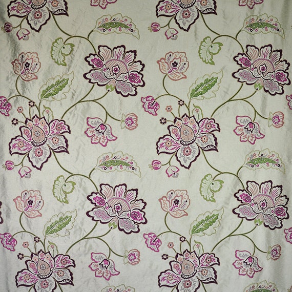 DESIGNER FLORAL VINES Embroidered Silk Fabric 10 Yards