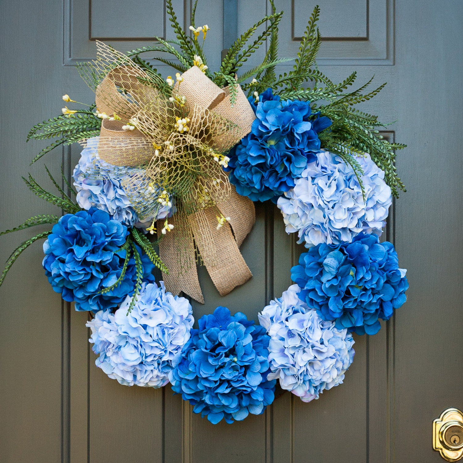 Blue Hydrangea Wreath Front Door Wreath Hydrangeas Spring