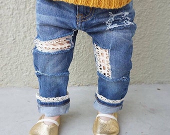 Hello Dolly Jeans, Distressed Lace Jeans // Boho Birthday Outfit // Baby Girl Birthday // Boho Baby // Baby, Toddler Gift // Hippie Baby