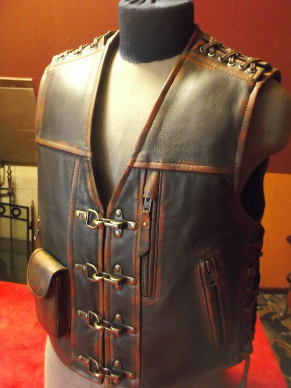 Blazing Flames Handmade. Motorcycle vest genuine leather
