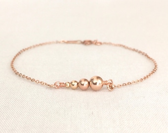 Rose Gold Unsymmetrical Beaded Bracelet, Four Sisters, Four Best Friend, Best Friend Gift, Simple Bracelet, Delicate Bracelet, Sister Gift