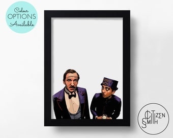GRAND BUDAPEST HOTEL - Wes Anderson - Gustave H & Zero - Black And White/Colour - Hand-Drawn Film Art Print/ Movie