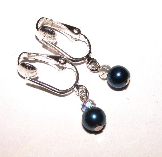 Deep teal blue clip-on or pierced little girl earrings