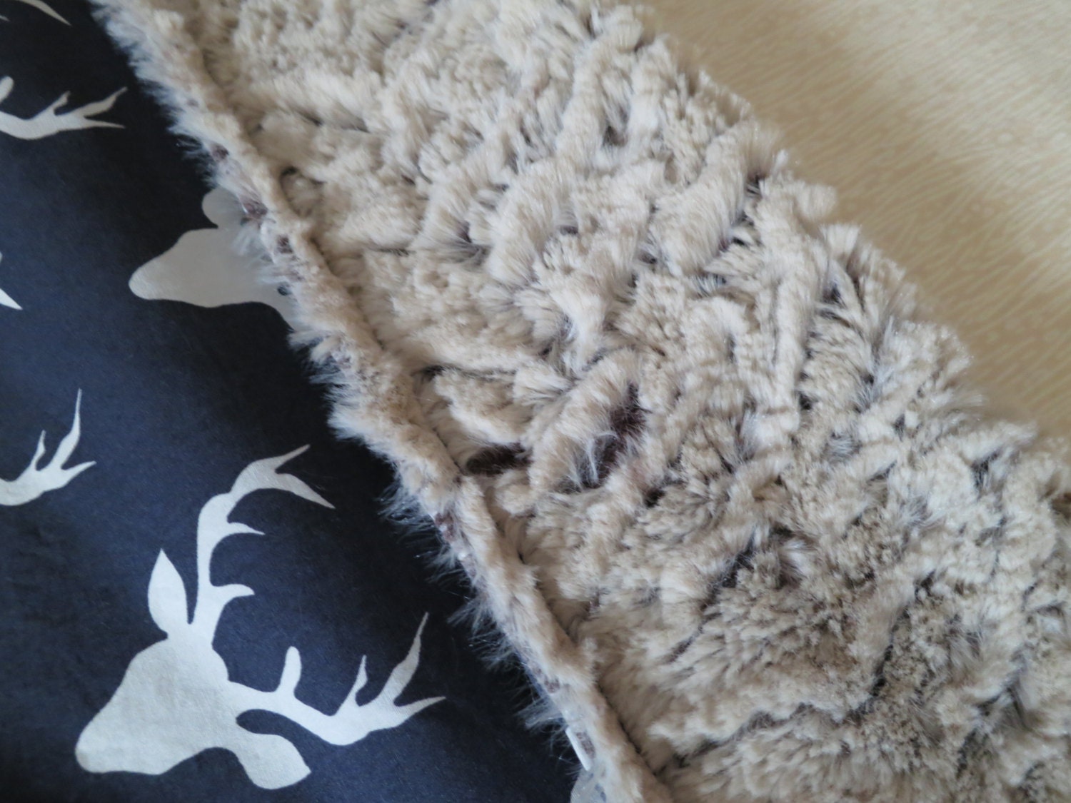 Minky Baby Blanket Deer/Stag Head Navy and White Woodland
