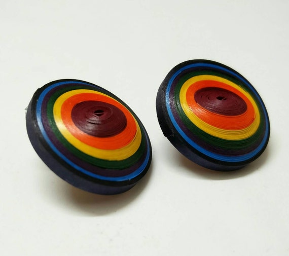 Rainbow colored quilled stud earrings Quilling