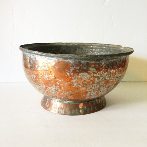Antique Primitive Hand Hammered Copper Bowl