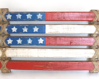 Medium Jute-tied American Flag Panel Wood Art