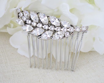 Swarovski leaf hair comb, Rhinestone bridal hair accent,Crystal headpiece, Wedding hair accessory